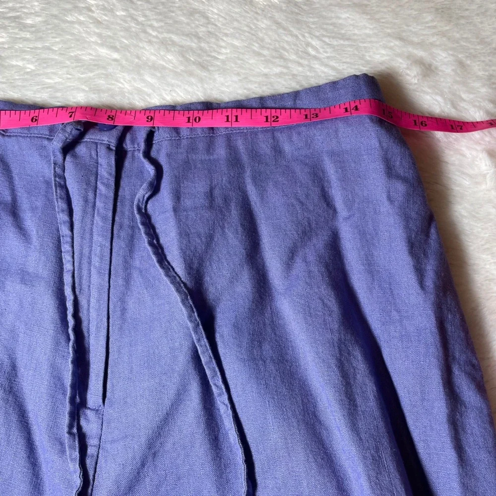 VTG Petite M Periwinkle Linen Blend Embroidered‎ Shirt and Pants Set Coastal Y2K